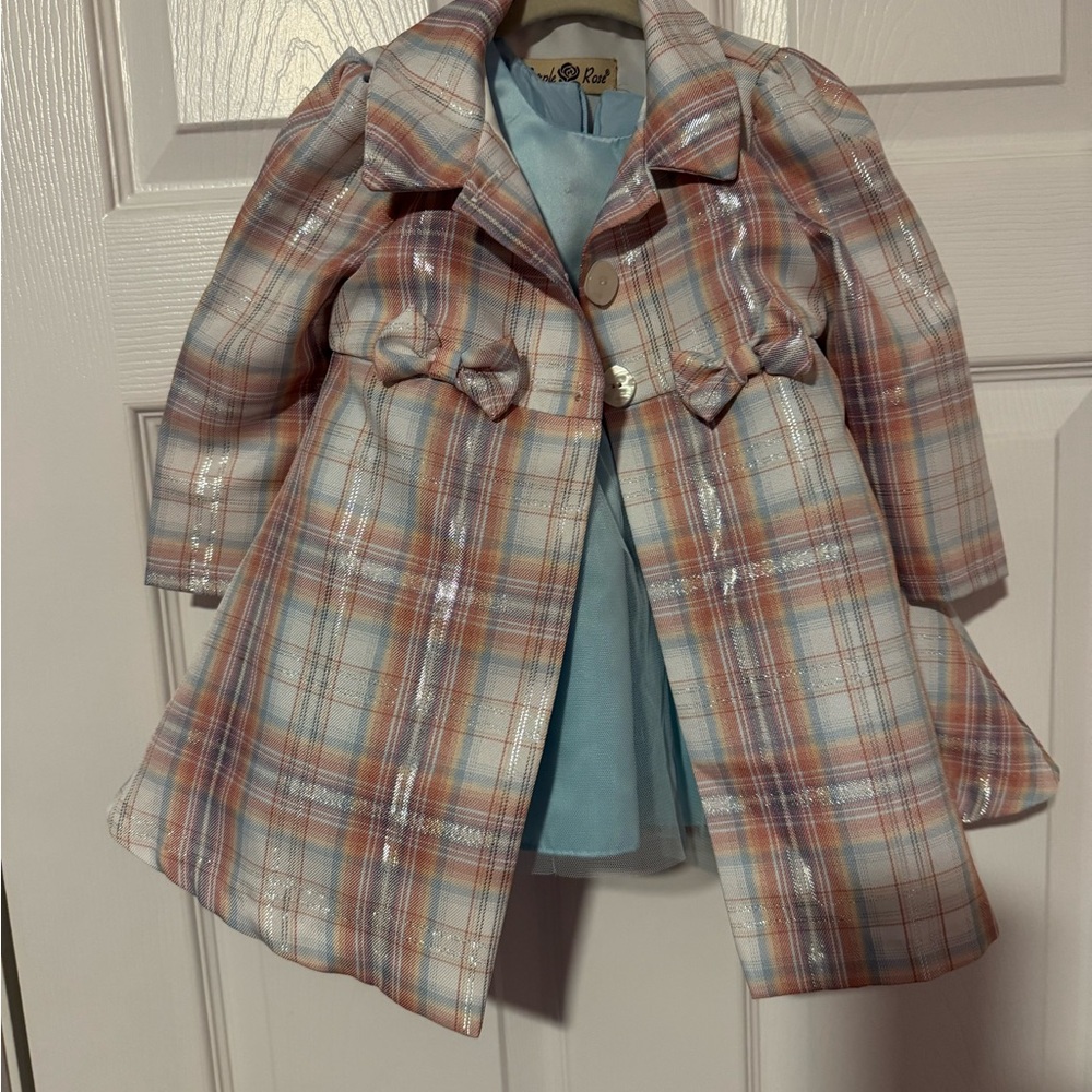 Plaid Kids Coat with Bow Accents